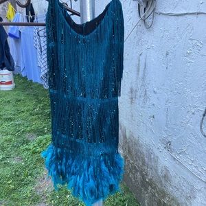 Sequin, fringe, feather peacock 🦚 colored dress